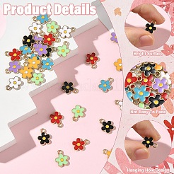 35本7色合金エナメルチャーム  ゴールドカラー  花のチャーム  ミックスカラー  12.5x10x1.5mm  穴：1.6mm  5個/カラー&nbsp;ENAM-YW0006-67