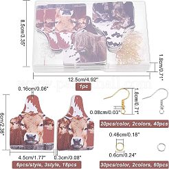 牛の形のドロップイヤリングの作り方キット  合成皮革の大きなペンダントを含む  鉄のピアスフックと丸カン  ミックスカラー  ペンダント：60x45x2mm  穴：1.6mm  18個/箱&nbsp;DIY-OC0008-32