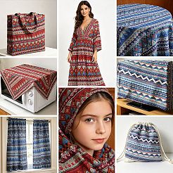 Tissu en lin et coton à imprimé géométrique bohème&nbsp;DIY-FZC0002-05B