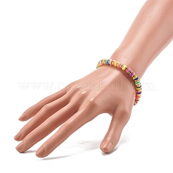 Bracciale elasticizzato in pasta polimerica a disco e perline in ottone per ragazze adolescenti&nbsp;BJEW-JB07004-01