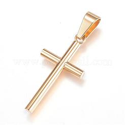 304ステンレスペンダントイオンプレーティング(IP)  クロス  ゴールドカラー  34x17x3mm  穴：9x4mm&nbsp;STAS-H329-63G