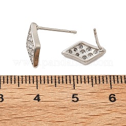 Серьги-гвоздики из латуни с микропаве из прозрачного кубического циркония в форме ромба для женщин&nbsp;EJEW-G428-16P