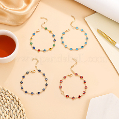 4 шт. 4-цветные латунные и ручные браслеты-цепочки с символом сглаза&nbsp;AJEW-GO0002-59