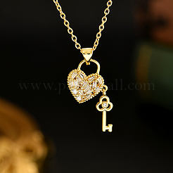 Элегантные латунные ожерелья с подвеской в форме сердца из прозрачных кубических цирконий для женщин&nbsp;TC5347