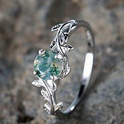 Кольца из стерлингового серебра с овалом и листом и моховым агатом&nbsp;FS-WGF1EFD-05