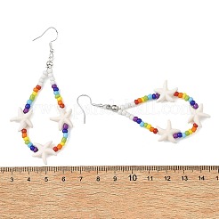 Pendientes colgantes de turquesa sintética con semillas de vidrio pintadas al horno para mujer&nbsp;EJEW-JE07402