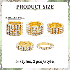 10 шт. 5 стиля регулируемых колец из сплава со стразами для женщин&nbsp;RJEW-ME0001-02G