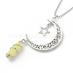 Balle de jade citron naturel avec collier pendentif lune et étoile en alliage&nbsp;NJEW-JN03912-03