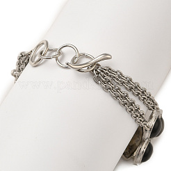 Браслет из звеньев из натуральной раковины и обсидиана G-H286-01P