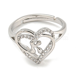 Регулируемые кольца из латуни с микро-паве в форме сердца и стойки для писем для женщин с прозрачным фианитом RJEW-I105-01P-K