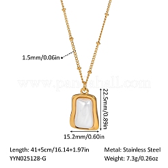 304ステンレススチールパヴェイミテーションパール不規則長方形ペンダントネックレス（女性用）  ホワイト  ゴールドカラー  16.14インチ（41cm）&nbsp;KV2897-1