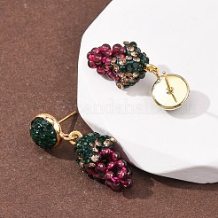 Серьги-гвоздики из виноградной латуни и полимерной глины со стразами&nbsp;EJEW-G455-01G