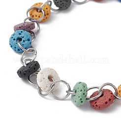 Браслет-цепочка из окрашенного натурального камня лавы и бисера BJEW-JB09664