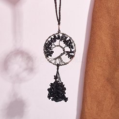 Обернутые проволокой чипсы натуральный обсидиан большие подвесные украшения HJEW-SZ0001-26B