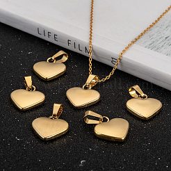 ファッショナブルな304ステンレススチールの刻印入りブランクタグペンダント  ハート  ゴールドカラー  17x16x3mm  穴：3.5x6mm&nbsp;X-STAS-J002A-01G