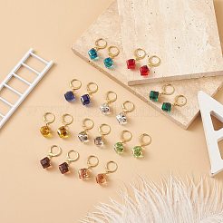 10 ペア 10 色ガラス ロンバス ダングル リバーバック イヤリング  女性用ゴールデン 304 ステンレススチール ジュエリー  ミックスカラー  30mm  ピン：0.8x1mm  1ペア/カラー&nbsp;EJEW-JE05073