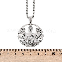 201 полое ожерелье из нержавеющей стали с подвеской в виде цветка Будды и Йоги для женщин&nbsp;LS-NJEW-K283-06P