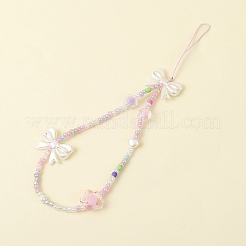 樹脂製携帯ハンドストラップチェーン  蝶結び  220mm  ビーズ：4mm&nbsp;AJEW-WH20072-30G