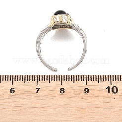 Agata nera naturale e occhio di tigre naturale con anelli aperti in ottone.&nbsp;RJEW-B163-01GP-02