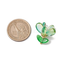 ガラスチャーム  花  真鍮パーツ  ダークシーグリーン  20.5x22x22mm  穴：2.5x2mm&nbsp;PALLOY-MZ00657-03
