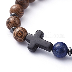 Bracelets extensibles en perles de bois naturel&nbsp;BJEW-JB05231-03