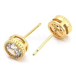 Плоские круглые серьги-гвоздики с кубическим цирконием KK-C026-02G-01