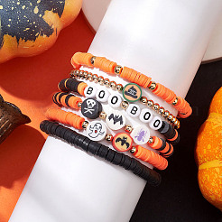 6 Stück 6 Stile Halloween handgemachte Polymer Clay Perlen Stretch Armbänder Sets&nbsp;X1-BJEW-TA00490