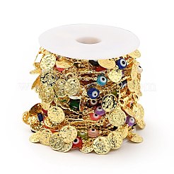 Стеклянные плоские круглые с эмалевыми цепочками от сглаза CHC-G017-23G-01