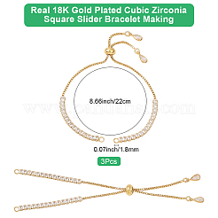 3 шт. латунный прозрачный кубический цирконий квадратный слайдер браслет изготовление&nbsp;BJEW-BBC0001-18