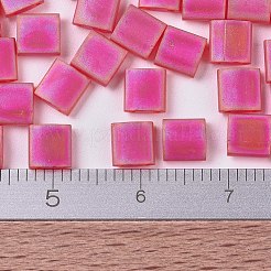 MIYUKIティラビーズ  日本製シードビーズ  2穴  （tl140fr）つや消し透明赤オレンジab  5x5x1.9mm  穴：0.8mm  約5900個/500g&nbsp;SEED-MY05-TL140FR