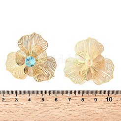 Цветок латуни микро проложить кубического циркония серьги стержня EJEW-F391-07G-02