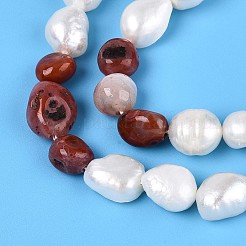 Натуральные красные агатовые самородки и нити бусин из натурального культивированного пресноводного жемчуга&nbsp;PEAR-N023-01A-02