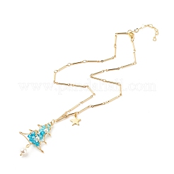 Collier pendentif tressé en perles et verre de coquille d'arbre de Noël avec chaînes à maillons&nbsp;NJEW-TA00028