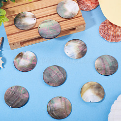 10 шт. плоские круглые подвески-ракушки из натурального черного цвета SSHEL-TA0001-20