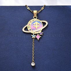 Ожерелья с подвеской в виде планеты и созвездия из нержавеющей стали 304 с перламутровой эмалью NJEW-D310-01F-G