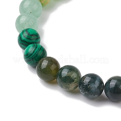 Braccialetti elastici con perline rotonde in avventurina verde naturale e pietre preziose miste per le donne&nbsp;BJEW-JB11056-05