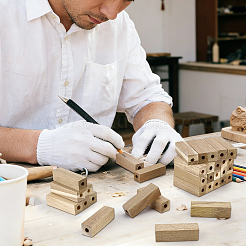 木製クラフトブロック40個  長方形  ビスク  64x19x19mm  穴：7mm&nbsp;WOOD-PH0004-11