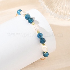 Bracciali rigidi in rame con perline rotonde di apatite naturale e perle a chicco di riso&nbsp;BJEW-JB14374-01