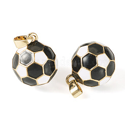 2個真鍮エナメルチャーム  サッカーのチャーム  ゴールドカラー  ブラック  15x12mm  穴：4x2.5mm&nbsp;KK-TA0008-66