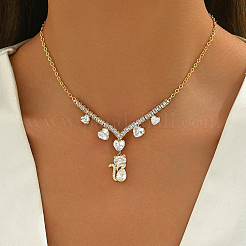 Латунные прозрачные кубические цирконии кошачье сердце кулон ожерелья для женщин&nbsp;IE0348