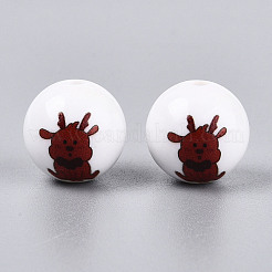 Непрозрачные акриловые круглые бусины с рождественским принтом OACR-T029-08B