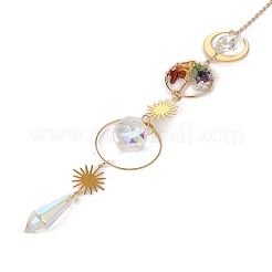 Кольцо из смешанного натурального камня в проволочной обертке с подвеской «Древо жизни»&nbsp;HJEW-K046-05G-02