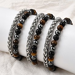 Mehrreihige Armbänder aus natürlichen Tigeraugen-&nbsp;BJEW-D330-02P-09
