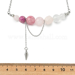 Colliers pour femmes composés d'un pendentif rond à perles dégradées en quartz rose naturel&nbsp;NJEW-TA00242-04