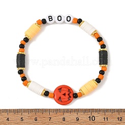 Pulseras elásticas con cuentas de heishi de arcilla polimérica y calabaza sintética teñida de color turquesa para Halloween&nbsp;BJEW-TA00770