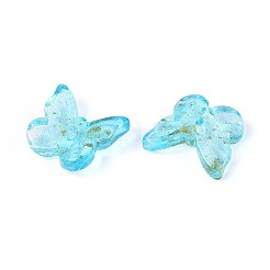透明スプレー塗装ガラスチャーム  グリッターパウダー付き  蝶  空色  9.5x11x3mm  穴：0.8mm&nbsp;X-GLAA-T016-22B