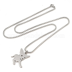 201 нержавеющая сталь лазерная резка кулон щенок собака коробка цепи ожерелья для женщин мужчин NJEW-Q004-01P