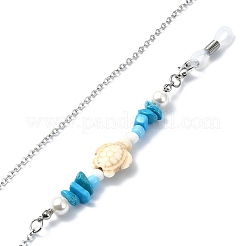Chaînes de lunettes en perles de tortue turquoise synthétique et de graines de verre&nbsp;AJEW-EH00394-01