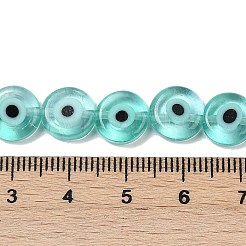 手作りナザールボンジュウランプワークビーズ連売り  フラットラウンド  ミディアムターコイズ  10~10.5x3.5mm  穴：0.7mm  約37個/連  14.06~14.17''（35.7~36センチメートル）&nbsp;LAMP-G164-10C-01