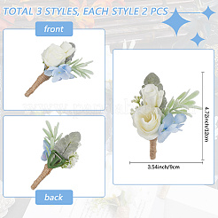 6 stücke 3 arten seide tuch blume boutonniere brosche&nbsp;AJEW-CN0003-48